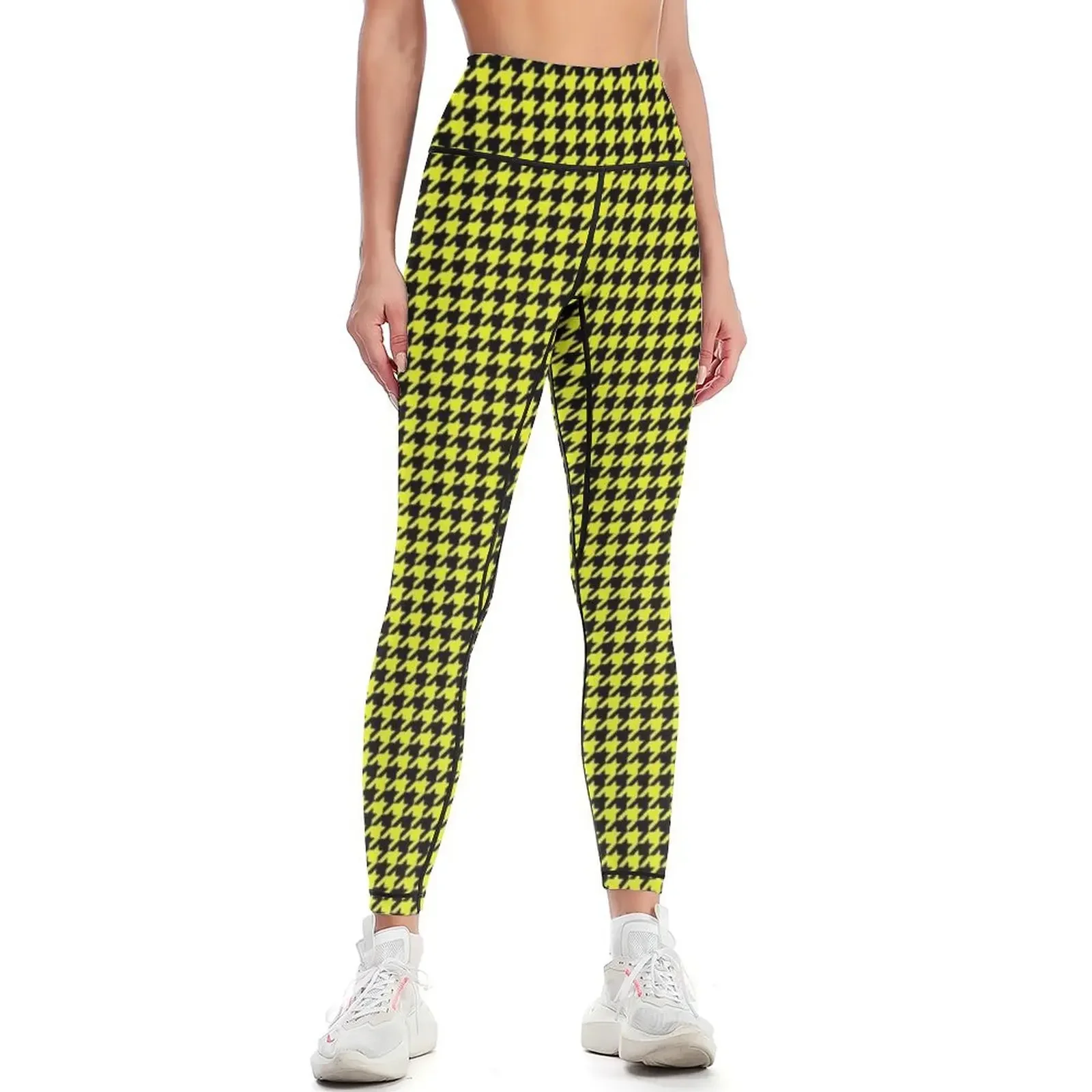 Leggings brillantes con estampado de dientes de perros de caza en amarillo y negro, ropa deportiva para mujer, leggings deportivos para gimnasio para mujer