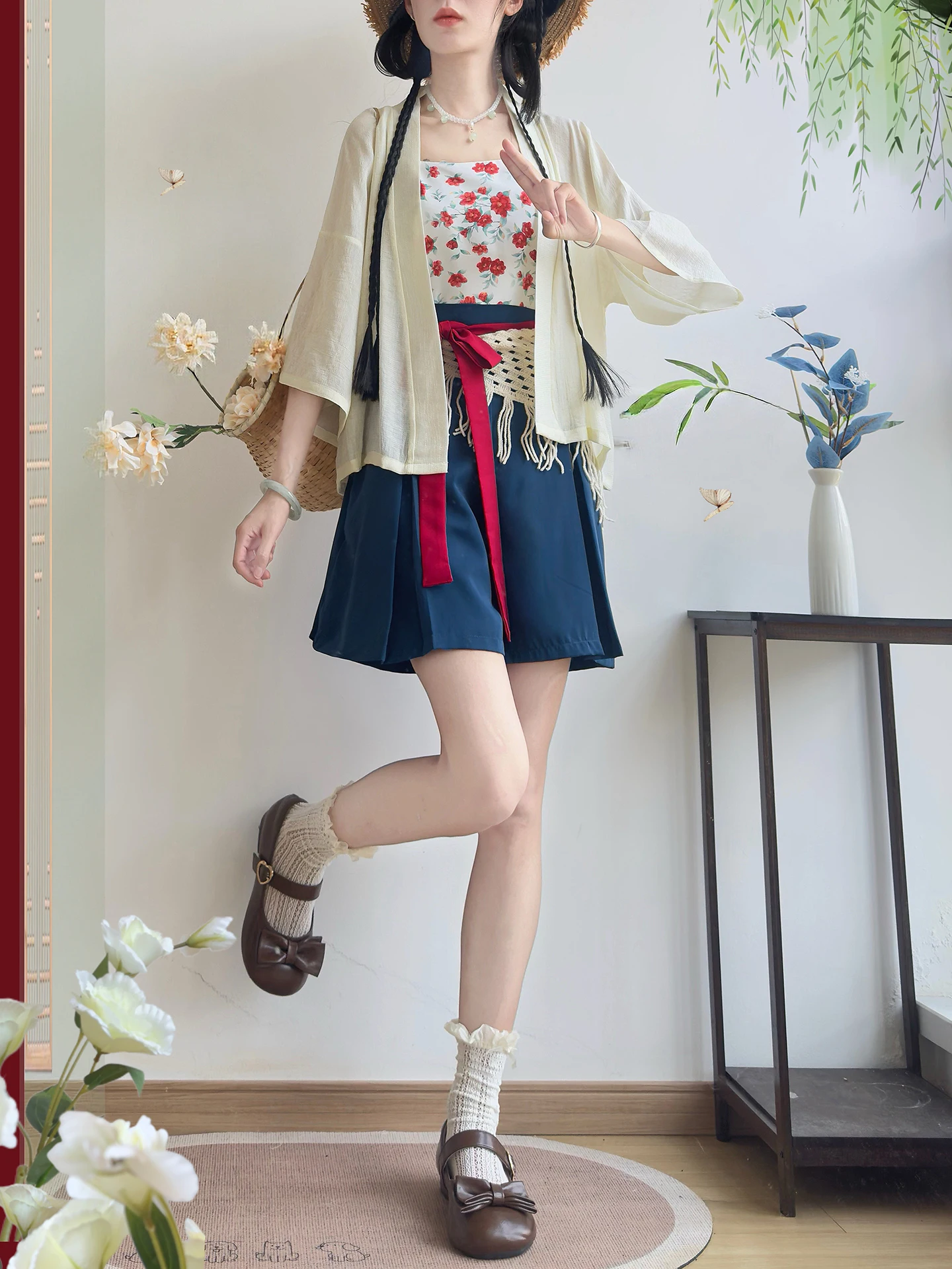 Hanting Original Hanfu Women's Short Sleeve Shirt Commute Shorts Summer Fashionable Traditional Chinese Clothing Set