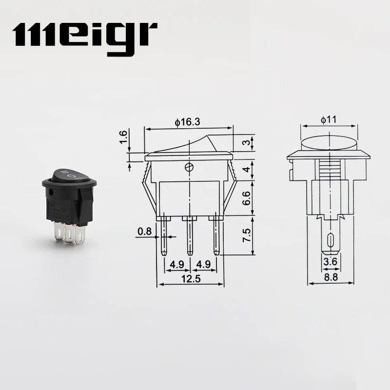 5 PCS KCD1 16.5mm 3A/250VAC Round Boat Rocker Switch On-Off Snap SPST 2Pin 3Pin Power  Switch Push Button Switch