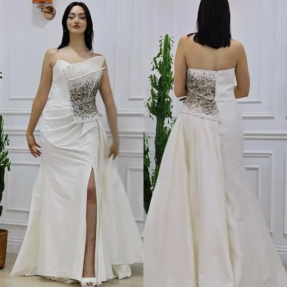 

Customized Chinese Style Pleat Sequined Mermaid Strapless Long Dresses Bespoke Occasion Prom Exquisite