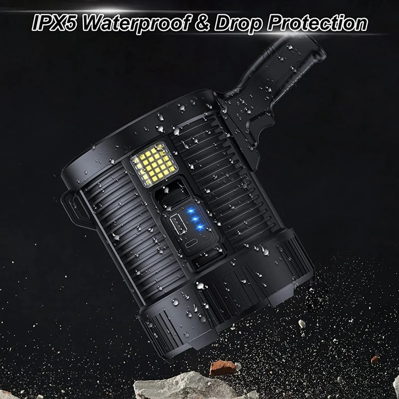 Rechargeable Spotlight,100000 Lumens LED Spot Lights Handheld Large Flashlight Super Bright Outdoor Solar Spotlights