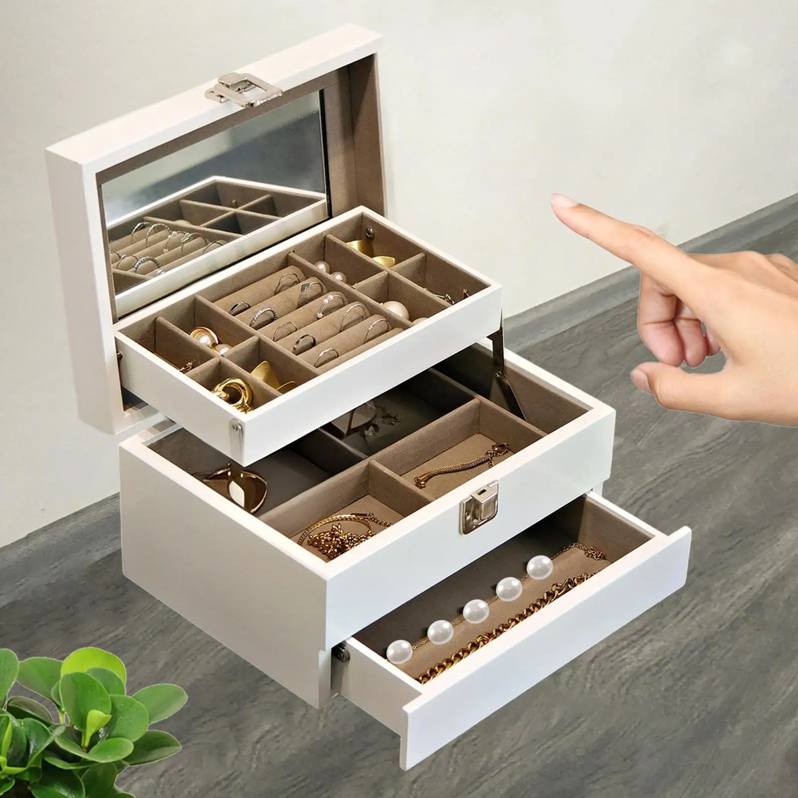 

Jewelry Box Wooden Space Saving Elegant Multifunction Ring Tray 3 Drawer Jewelry Organizer for Dresser Earring Bracelets Watches