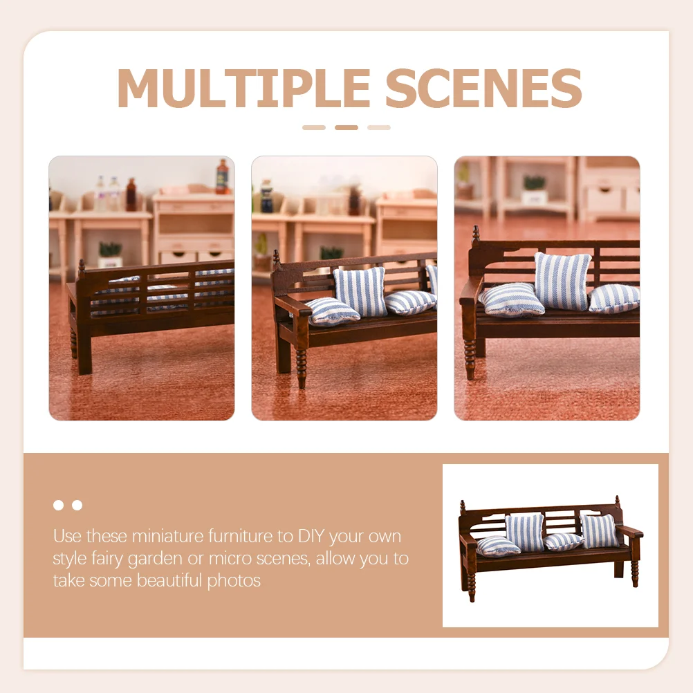 Furniture Solid Wood Multi-person Chair Model Mini Sofa Dollhouse Accessories Miniature Bench