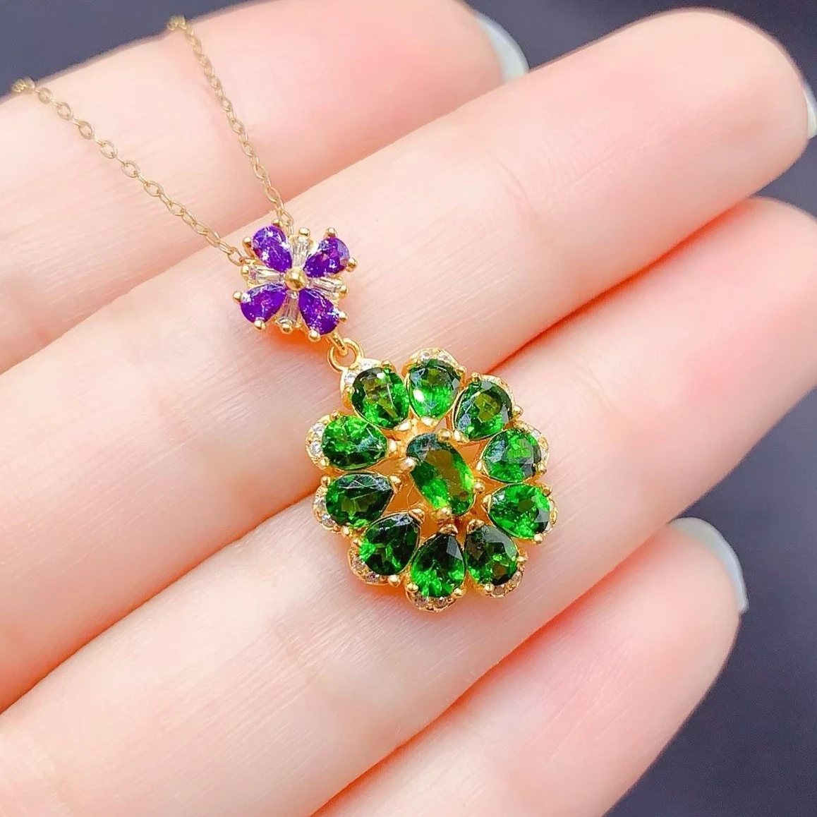 

Natural Diopside Pendant with Certificate 925 Silver Diopside Jewelry with Certificate 18K Gold Plated Silver Necklace Pendant