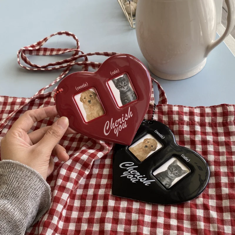 Korean Ins Creative Idol Love Photo Clip Pendant Red Big Head Sticker Cute Dog Peach Heart Keychain Jewelry Accessory Decoration