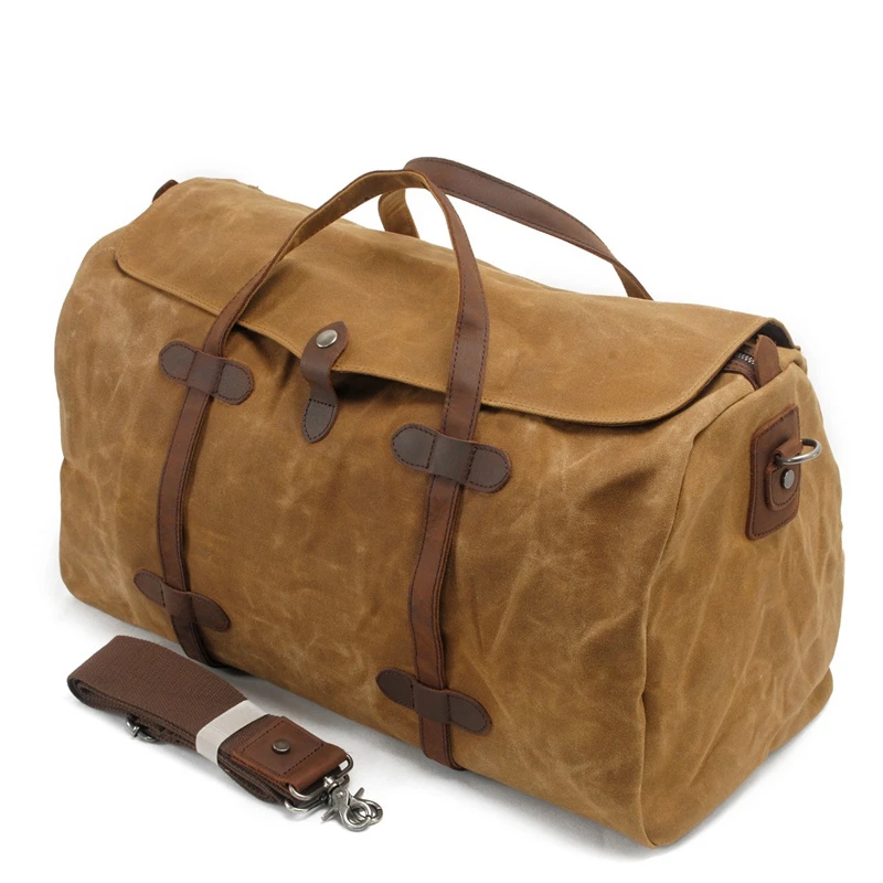 Nesitu Quality Vintage Large Big Khaki Black Green Grey Genuine Leather Waxed Canvas Trip Women Men Travel Bag Duffle M2032