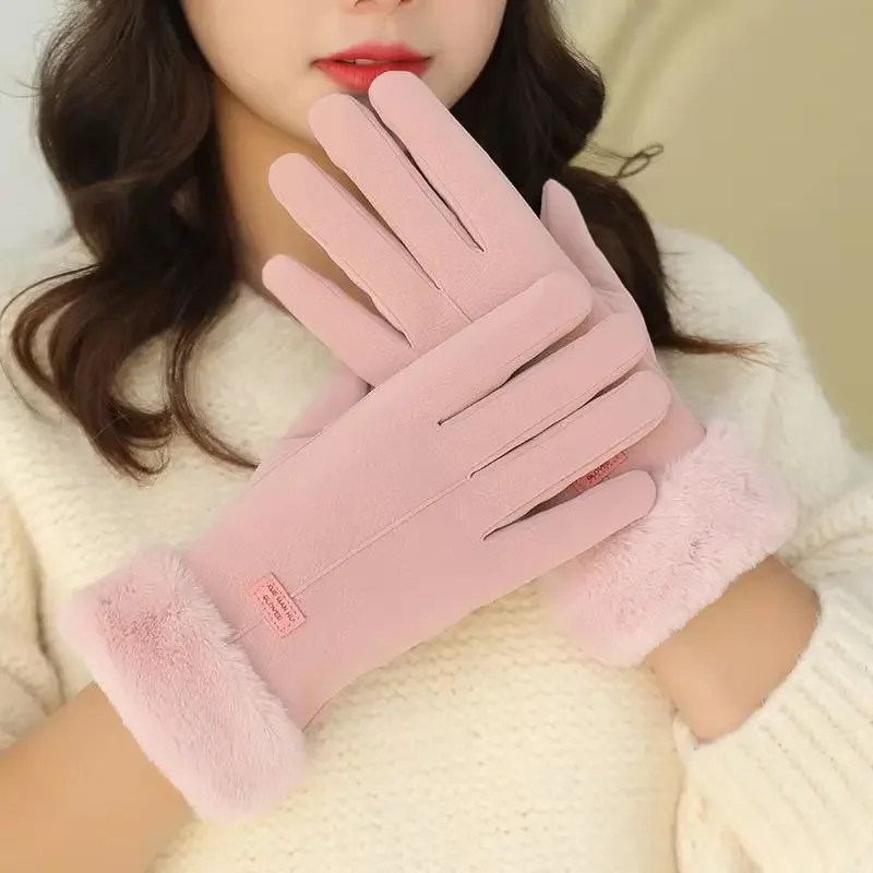 แฟชั่นผู้หญิงฤดูหนาวถุงมืออุ่นน่ารัก Plush Windproof Full Finger Mitts ขี่จักรยานกลางแจ้งกีฬา WARM Touch Screen ถุงมือ