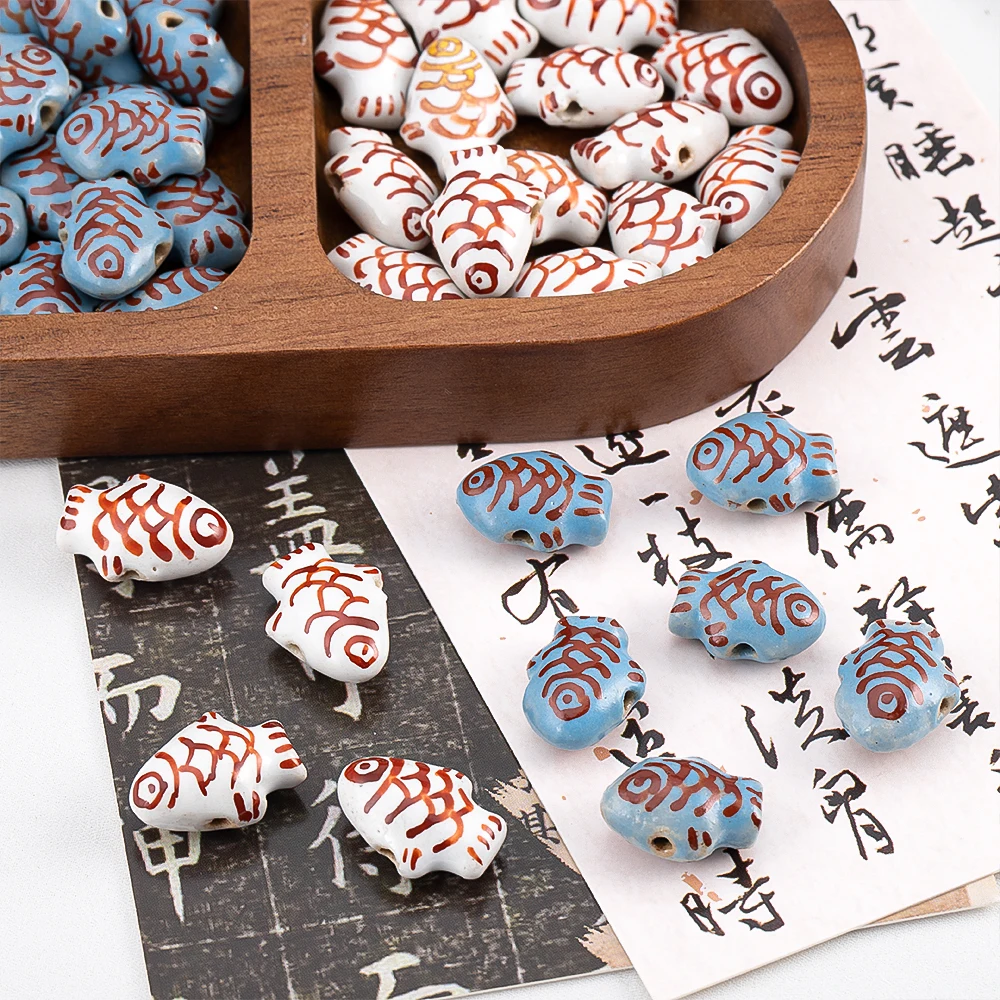 

1pc Whimsical Hand-Painted Fish Shaped Ceramic Loose Bead For DIY Beaded Material Bracelet Necklace Jewelry Making Craft Supply