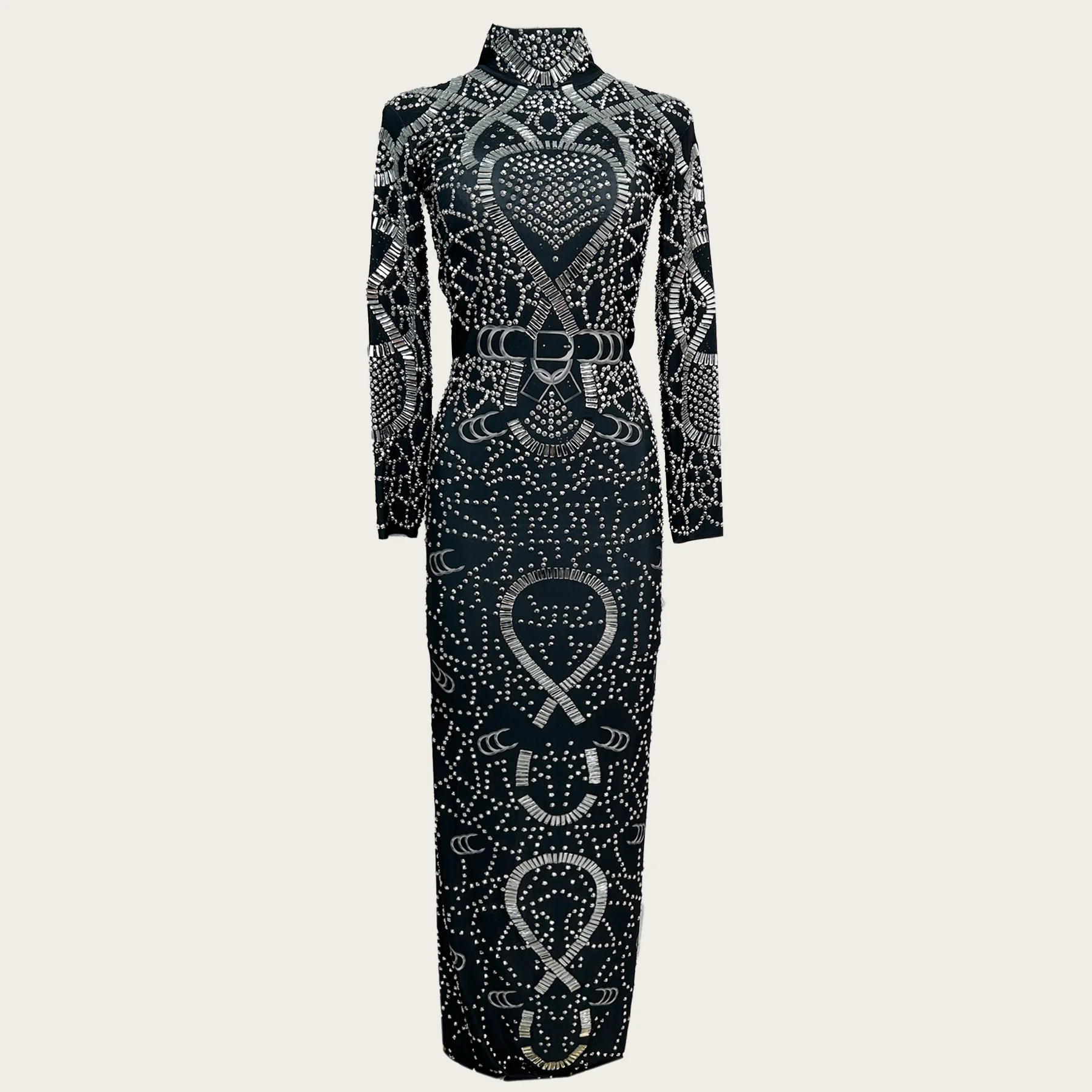 Luxury Sparkly Rhinestone Tight Fitting Long Dress Club Night Party Outfit Sexy Women Party Elegant Mesh Evening Gown Heihuan