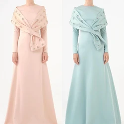 Customized Intricate Jersey Sequined Ruched A-line High Collar Long Dresses Evening Dresses Matching Classic Exquisite Modern St