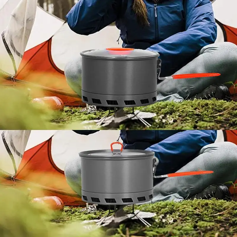 2.1L Camping Pot Outdoor Cooking Tableware Non-Stick Multipurpose Pot With Lid Outdoor Gas Burner Stove Tourist Pot Cookware