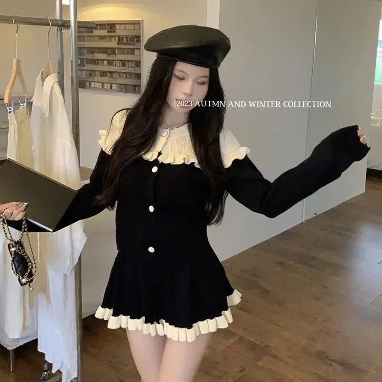 Gagarich New Fashion Set Women Temperament Long Sleeve Paired Complete Set Black Skirt Sweet Style Two Piece Set