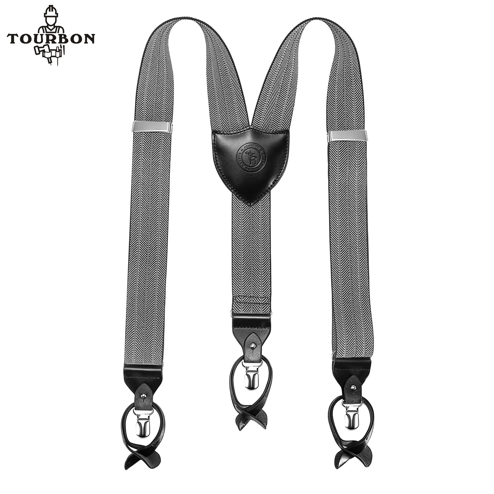

Tourbon Elastic Suspender Strap with Button& Clip Pants Braces Strap Fully Adjustable Y Shape