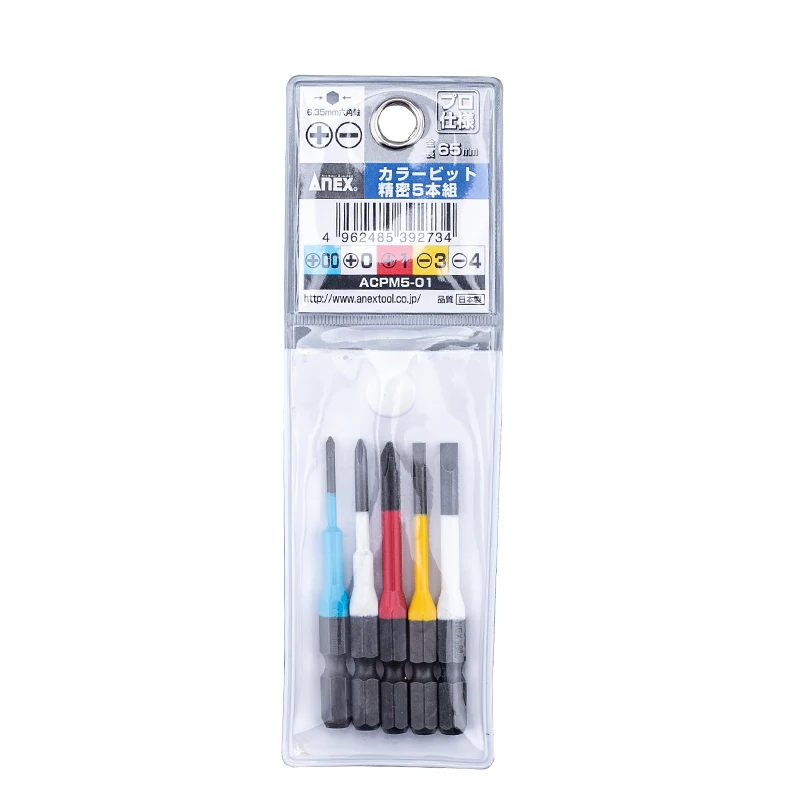 ANEX Colourful Painted Phillips Screwdriver Bit with Magnet PH00/PH0/PH1/PH2 Made in Japan ACD/ACMD/ACPM5-01