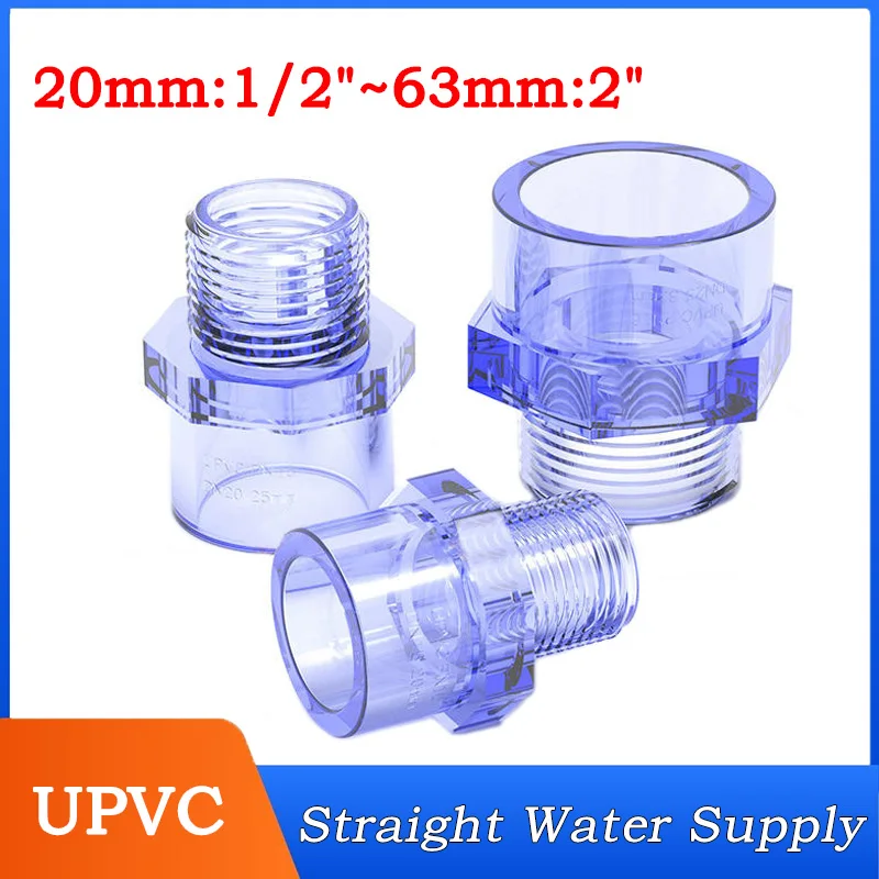 

1PC UPVC Pipe Thread Adapter Transparent 20mm-63mm Female Straight Connectors Tube Fittings Aquarium Fish Tank Socket Joints