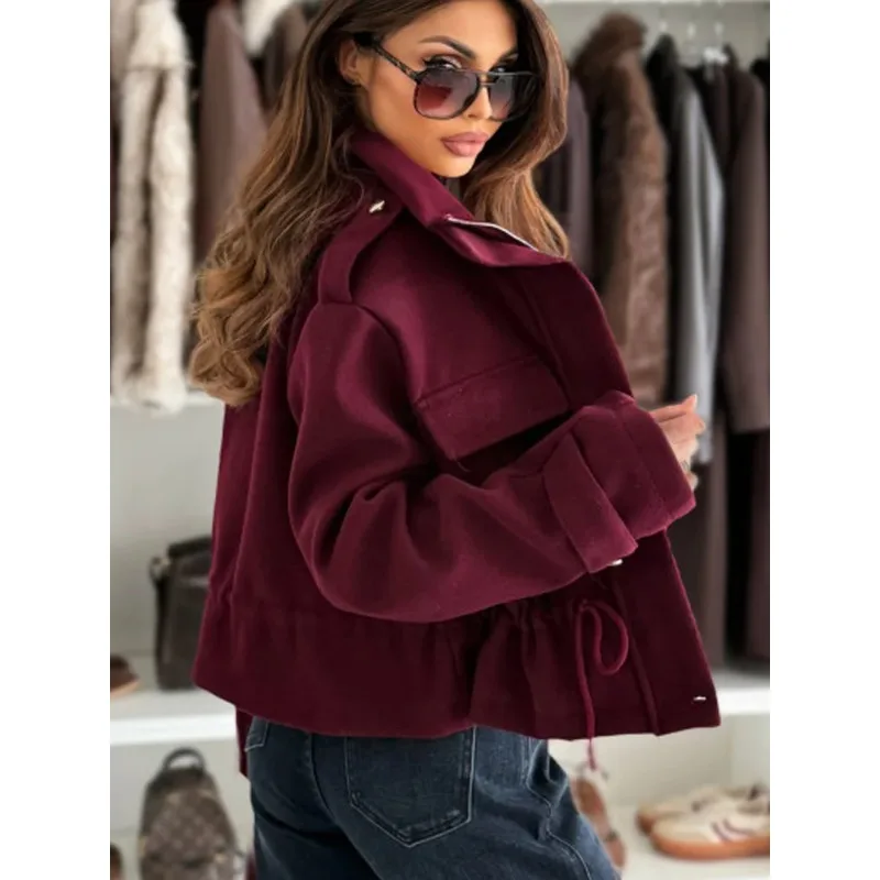 قصيرة نمط الشارع عارضة بلون الرباط سستة المرأة سترة الخريف الشتاء أزياء تنوعا أنيقة معطف طويل الأكمام