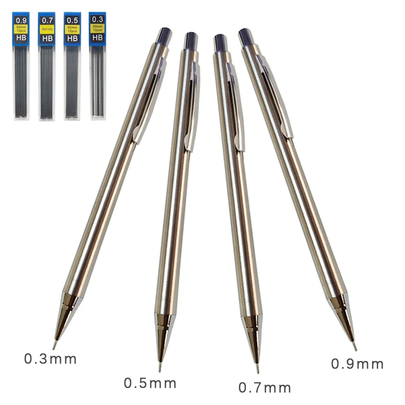 Vollmetall-Druckbleistift, 0,3 mm/0,5 mm/0,7 mm/0,9 mm, hochwertige HB-Automatikbleistifte zum Schreiben von Schulbleistiften, Bürobedarf – Detail 3