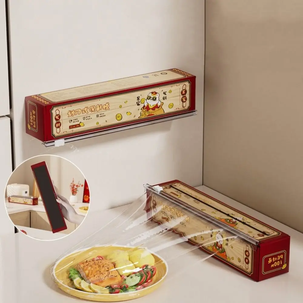 

Cute Plastic Plastic Wrap Dispenser Reusable Refillable Cling Film Cutter with Slide Cutter Foil Cutting Machine for Home