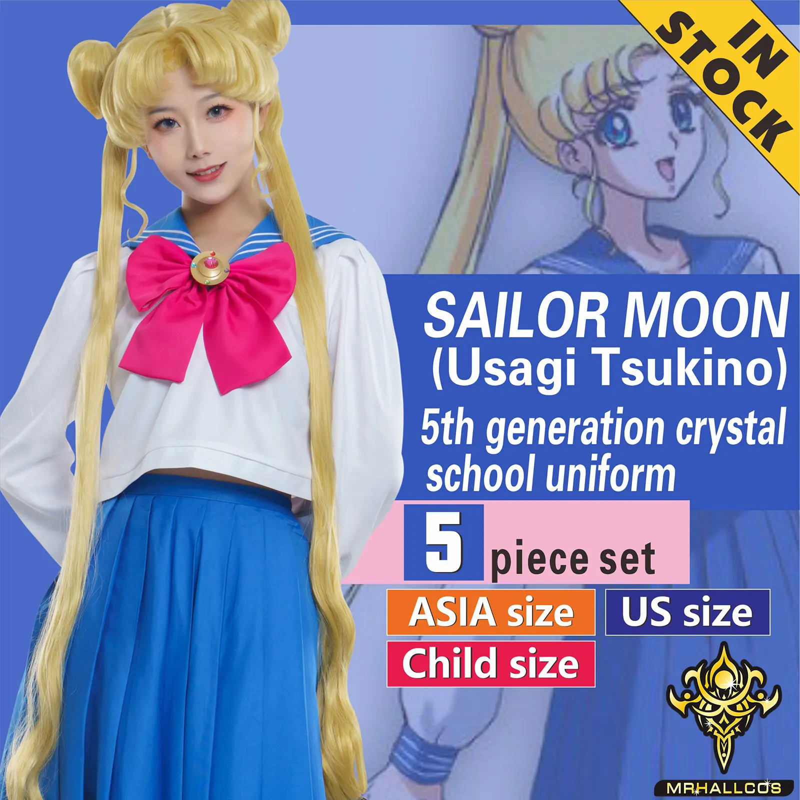 MRHALLCOS Anime Cosplay Sailor Usagi Tsukino Moon Crystal school uniform Outfits Costume Halloween JK Party Kid Adult Women Plus