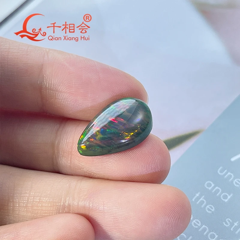 Natural blackish green Opal pear shape cabochon 3.6-6.7ct  gemstone loose stone jewelry making  certificated