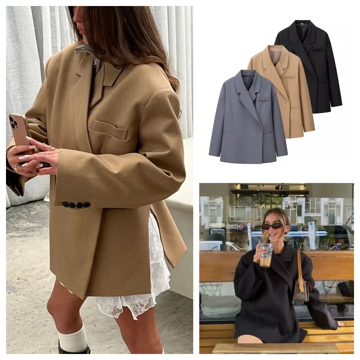 

Autumn plus size women's casual suit jacket fashionable and versatile single button side slit suit top