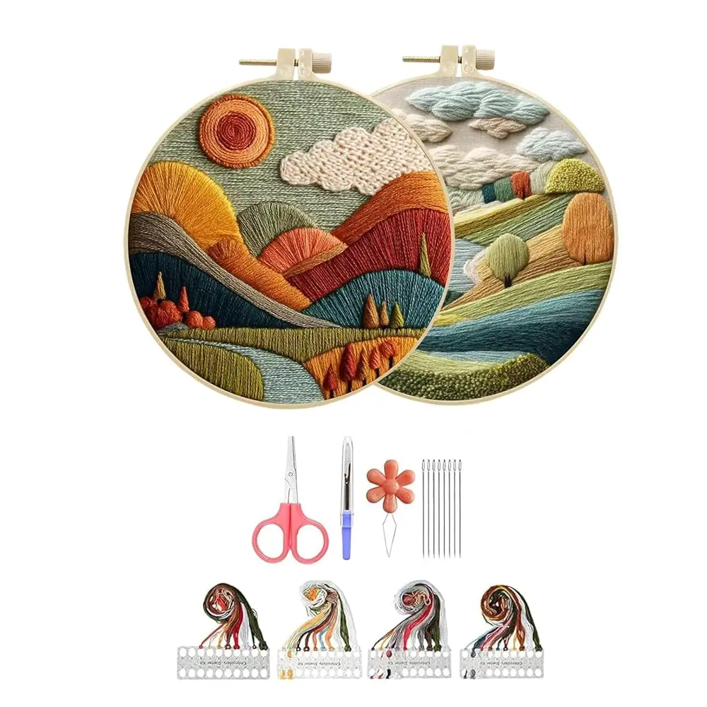 

Набор для вышивания (2 шт.) для начинающих взрослых: комплекты для вышивки крестом, наборы для ручной вышивки, включают нанесенный цветочный узор, пяльцы, цветные нитки.