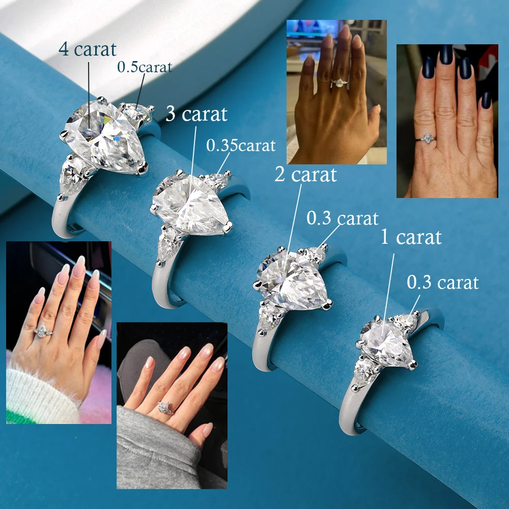 1–5 CT Mioshanit-Ring im Birnenschliff, GRA-zertifiziert, 925er Sterlingsilber vergoldet, 18 Karat D VVS1, Labordiamant, Hochzeit, Verlobungsring für Frauen – Detail 4