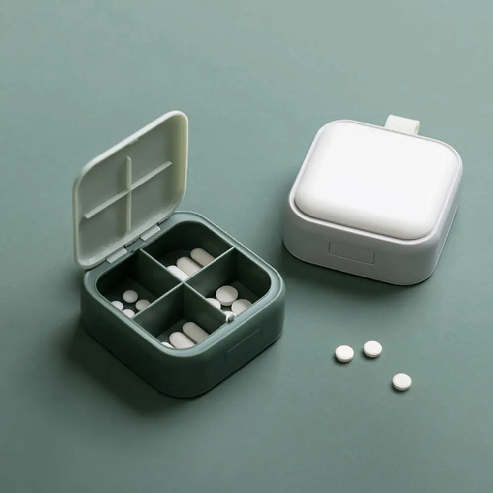1Pcs Mini Pill Box Portable Square Lattice Design 4 Section Medicine Organizer Holder for Travel Outdoor Storage