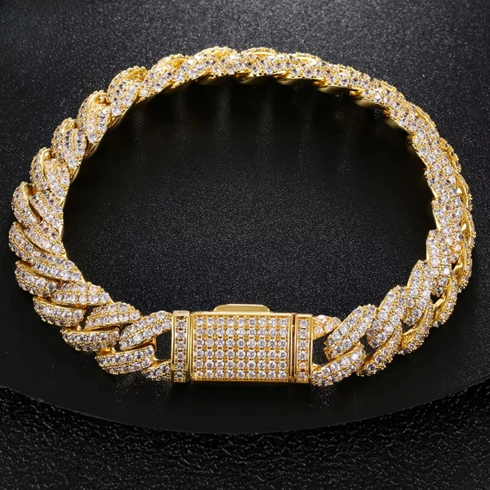 

Hip Hop Herren Punk Schmuck Messing 10mm CZ Diamant Iced Out Zirkon Diamant Rapper Miami kubanischen Ketten armband