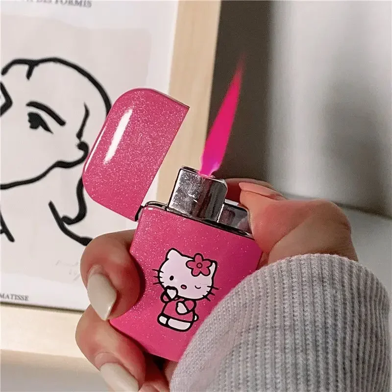 Hello Kitty anime peripheral cartoon prints, cute windproof inflatable lighter, good-looking body, cool flames, gift to friends