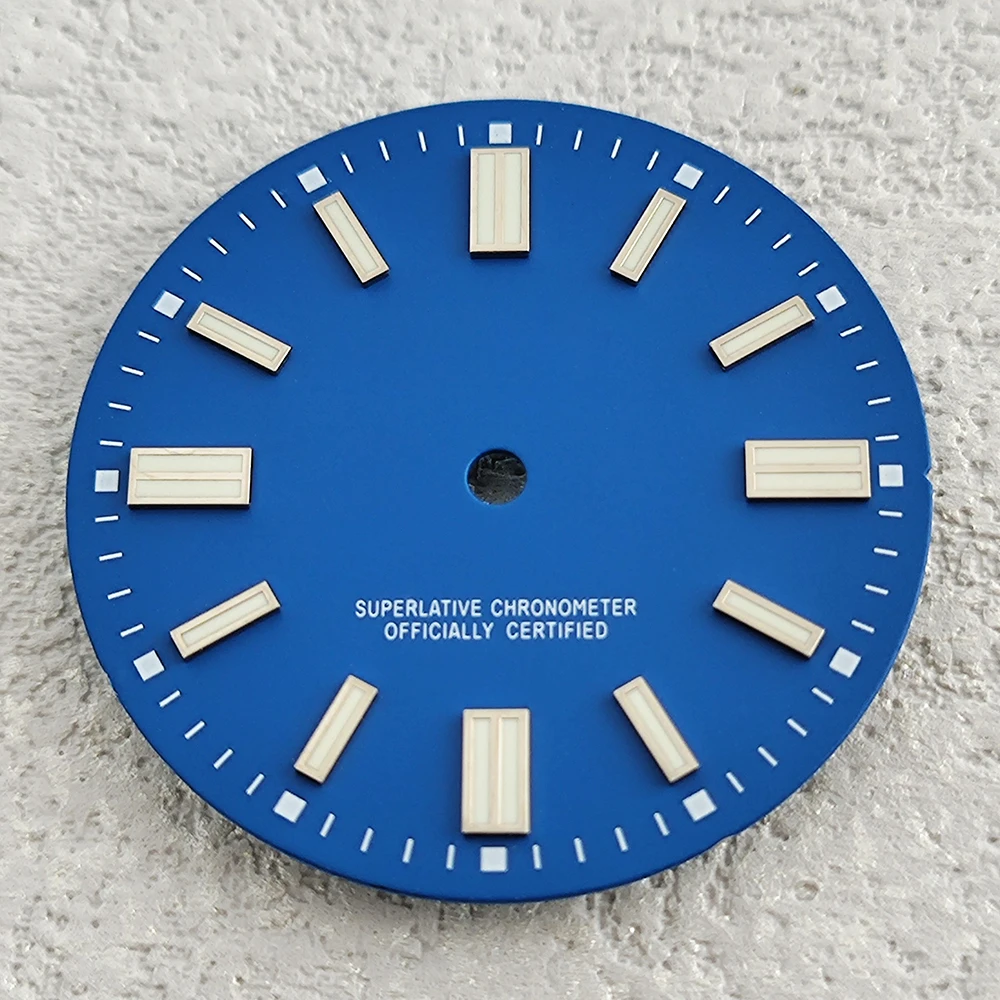 قرص معكرون بشعار 28.5 ملم S، مناسب لحركة NH35/NH36 ملحقات تعديل الساعة المضيئة باللون الأخضر