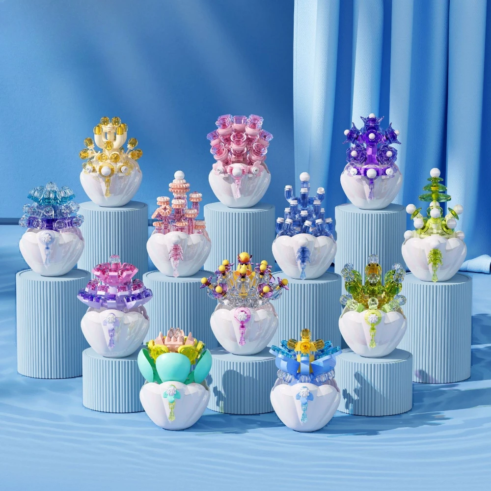 

MOC Colorful Crystal Succulent Potted Plant Building Blocks Set Brain-Boosting Room Decoration Flowers DIY Toy For Children Gift