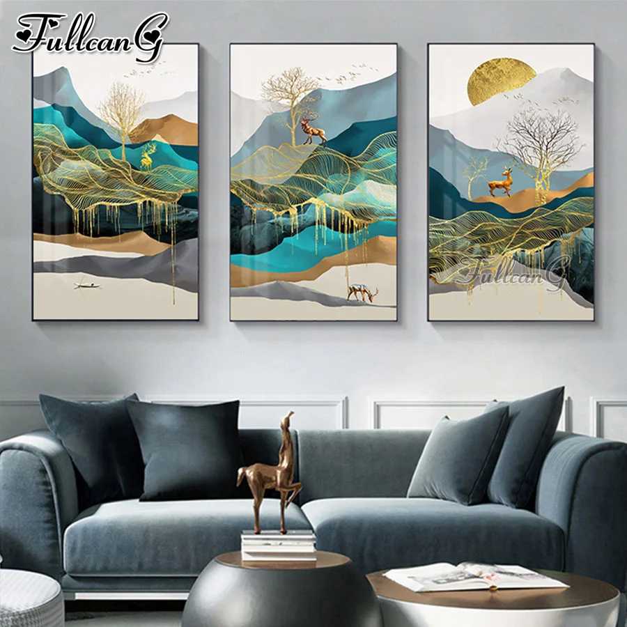 Modern Luxury Landscape Abstract large diamond painting diy full diamond embroidery Mountain mosaic triptych home decor AA3424