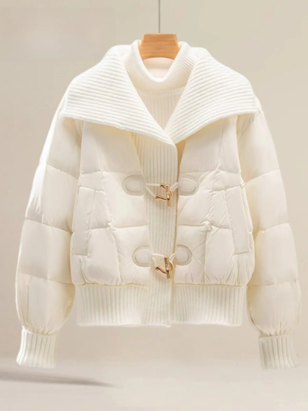 

Модная хлопковая куртка-пальто женская зимняя с большим воротником, комбинированная, в корейском стиле, утепленная, премиум-класса