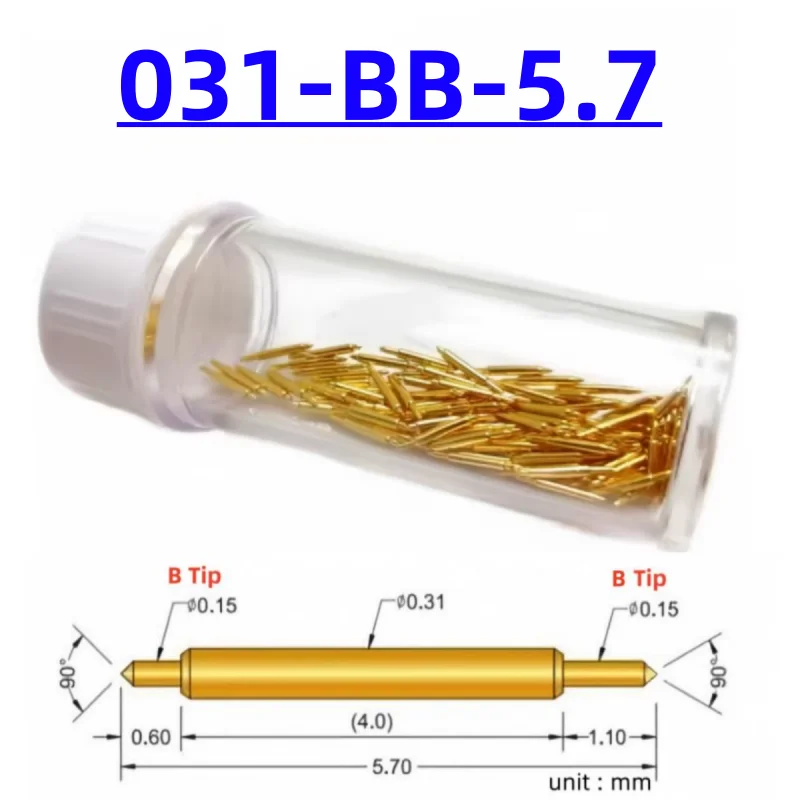 100pcs Double-ended Test Needle Test Probe BGA Semiconductor Probe 031-BB-5.7L Telescopic Spring Test Pin 5.7 Pogo Pin