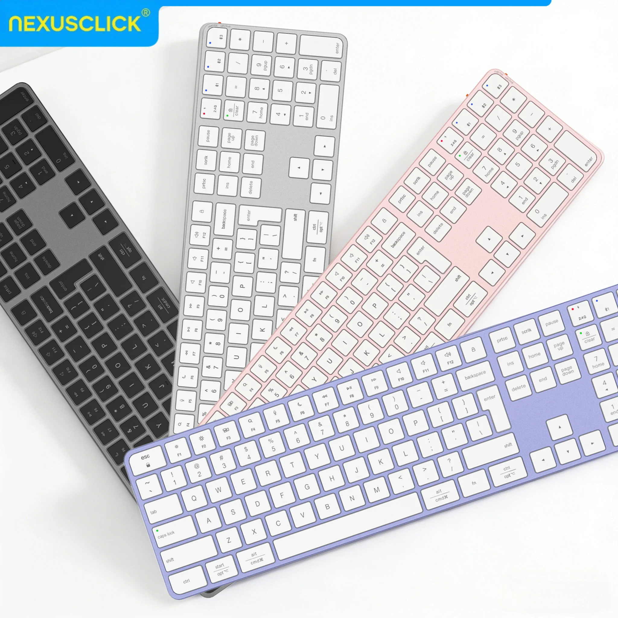 NexusClick K230 Slim Wireless Keyboard,Dual Mode Silent Scissor Switch,Type-C Rechargeable for Mac/iOS/Android Office&Home Work