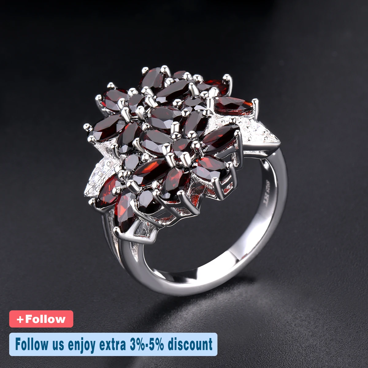 Hutang 5.26ct Cluster Garnet Women\'s Ring Solid 925 Sterling Silver Natural Red Gemstone Rings Fine Elegant Jewelry for Gift