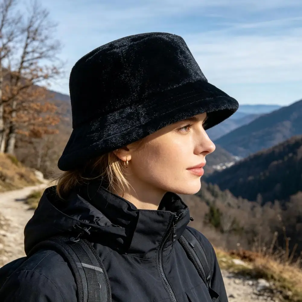 Thickened Soft Faux Fur Cap Winter Warm Plush Fisherman Hat Women Plush Bucket Hat Winter Warm Fisherman Cap Cozy for Autumn