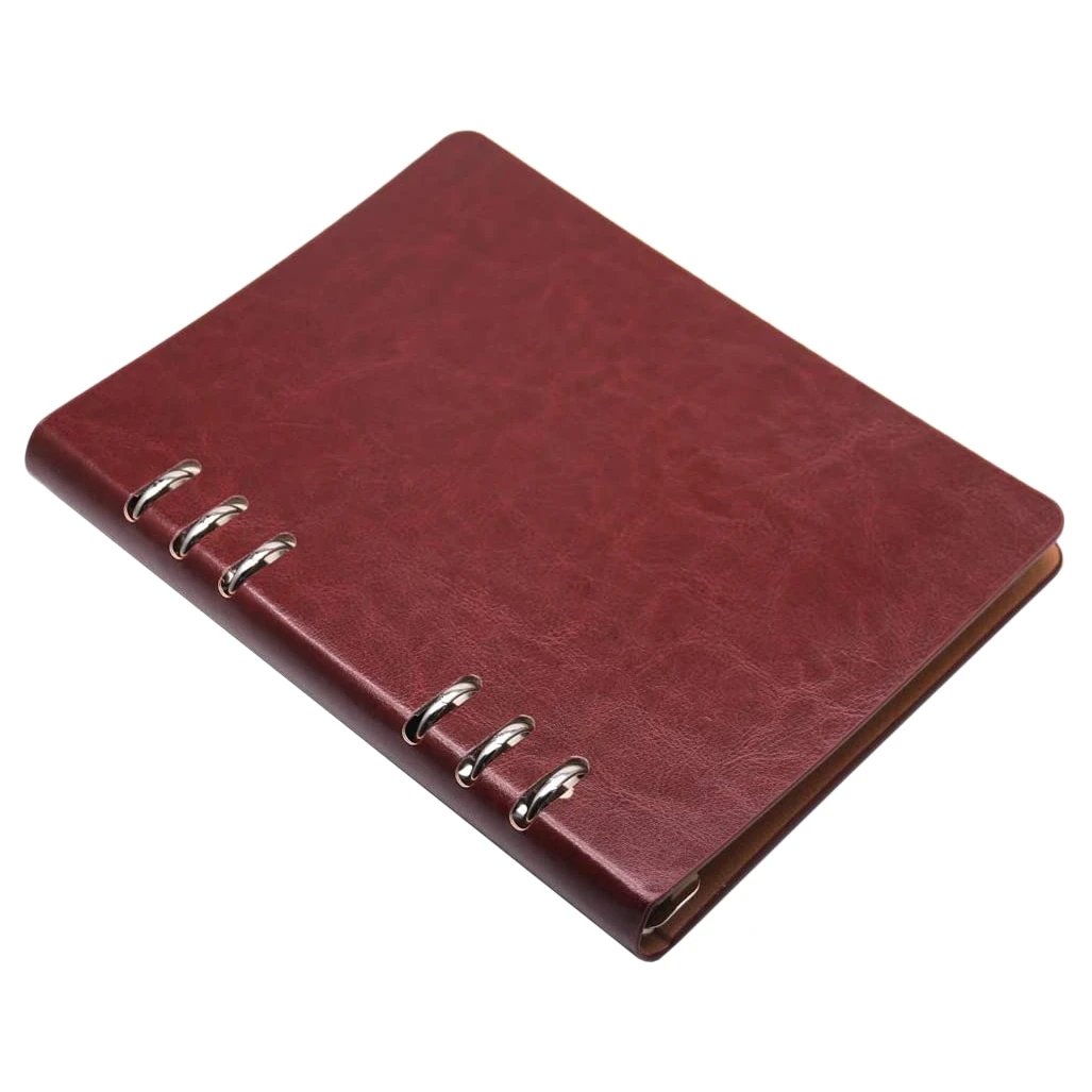 A5 Notebook 6 Holes PU Leather Cover Notebook Loose Pocket Leather Refillable Notebook Binder Rings Journal (Brown)