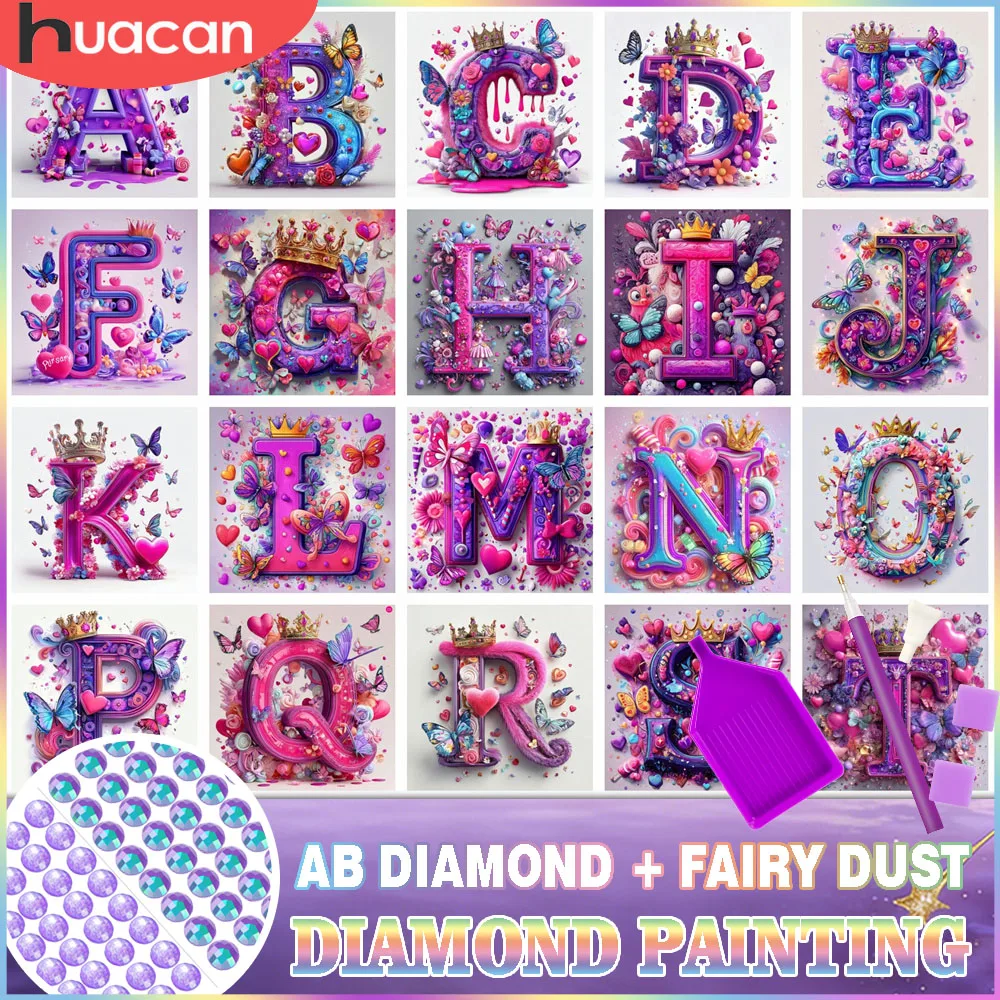 HUACAN Diamantmalerei Alphabet Schmetterling Blumen Landschaft AB Feenstaub Bohrer-Sets Diamant-Mosaik 5D Kreuzstich 5D DIY – Detail 2