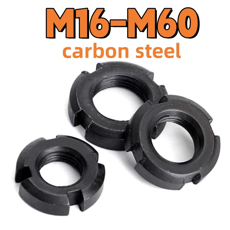 Slotted Round Nuts M16 M18 M20 M22 M24-M60 Black Carbon Steel Four Slot Nut Left Thread Slotted Anti Retreat Locking Nut