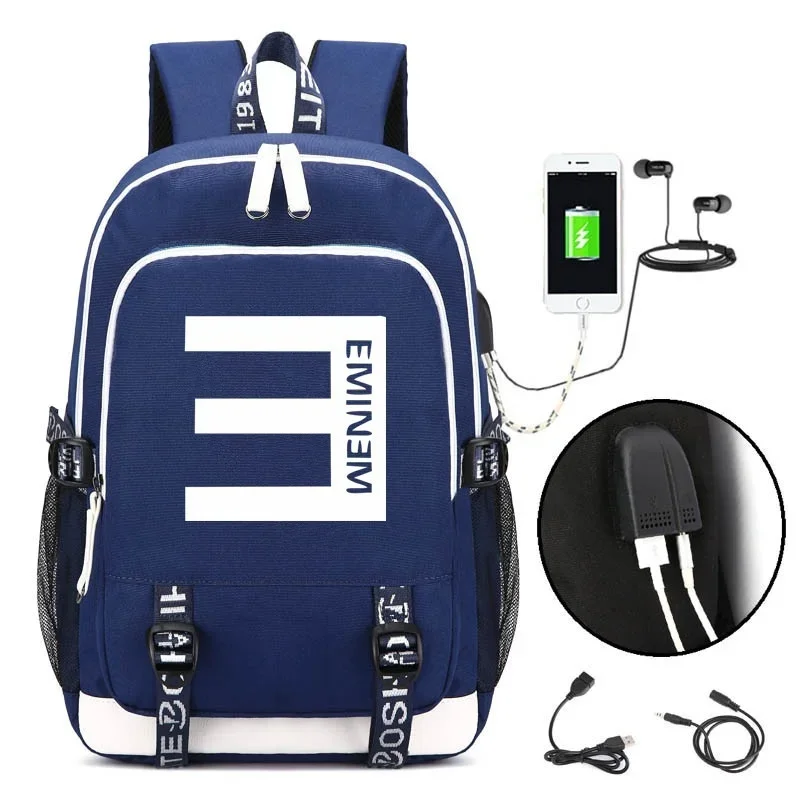 2024 New Rap E-Eminems Men Women Backpack Anti-theft USB Charging Travel Backpack Students School Fashion Bag Laptop Backpack