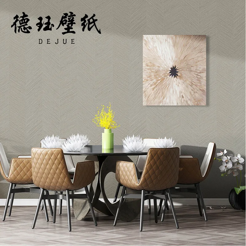 Modern Minimalist Nordic Light Gray Non Woven Solid Color Herringbone Pattern Wallpaper for Bedroom Living Room Background Wall