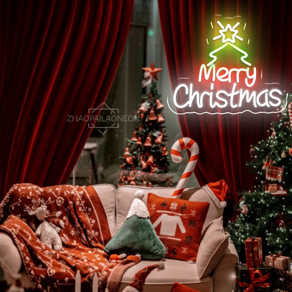 Merry Christmas Lights Neon Sign Party Decor Christmas Hat Neon Light Night Lamp for kids Bedroom Room decor Bar xmas LED sign