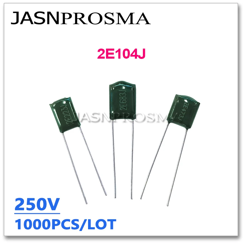 JASNPROSMA 1000PCS 250V 2E104J 100NF 0.1UF 104J 2E 5% GREEN Polyester poly Film capacitor