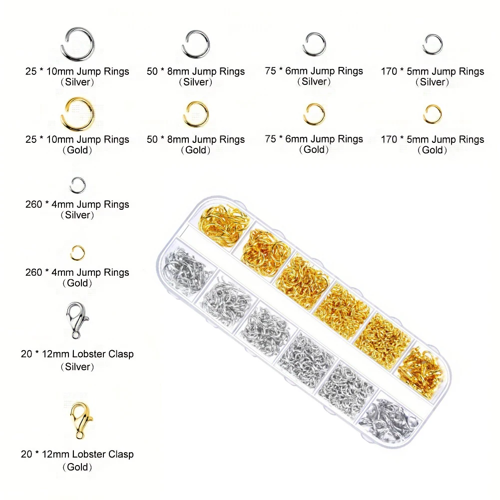 Jewelry Making Kit 1200pcs Open Jump Rings Jewelry Repair Kit for Necklace Bracelet, Lobster Clasps and Closures