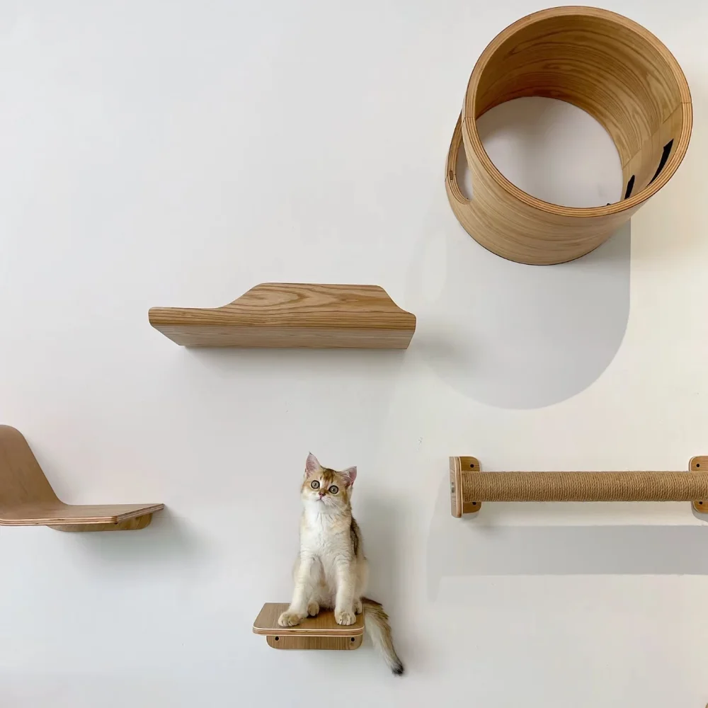 Estantes de escalada montados en la pared para gatos, torre de árbol para gatos, rascador de Sisal, escaleras, hamaca, casa escondida, cama, interior, gimnasio, muebles para mascotas