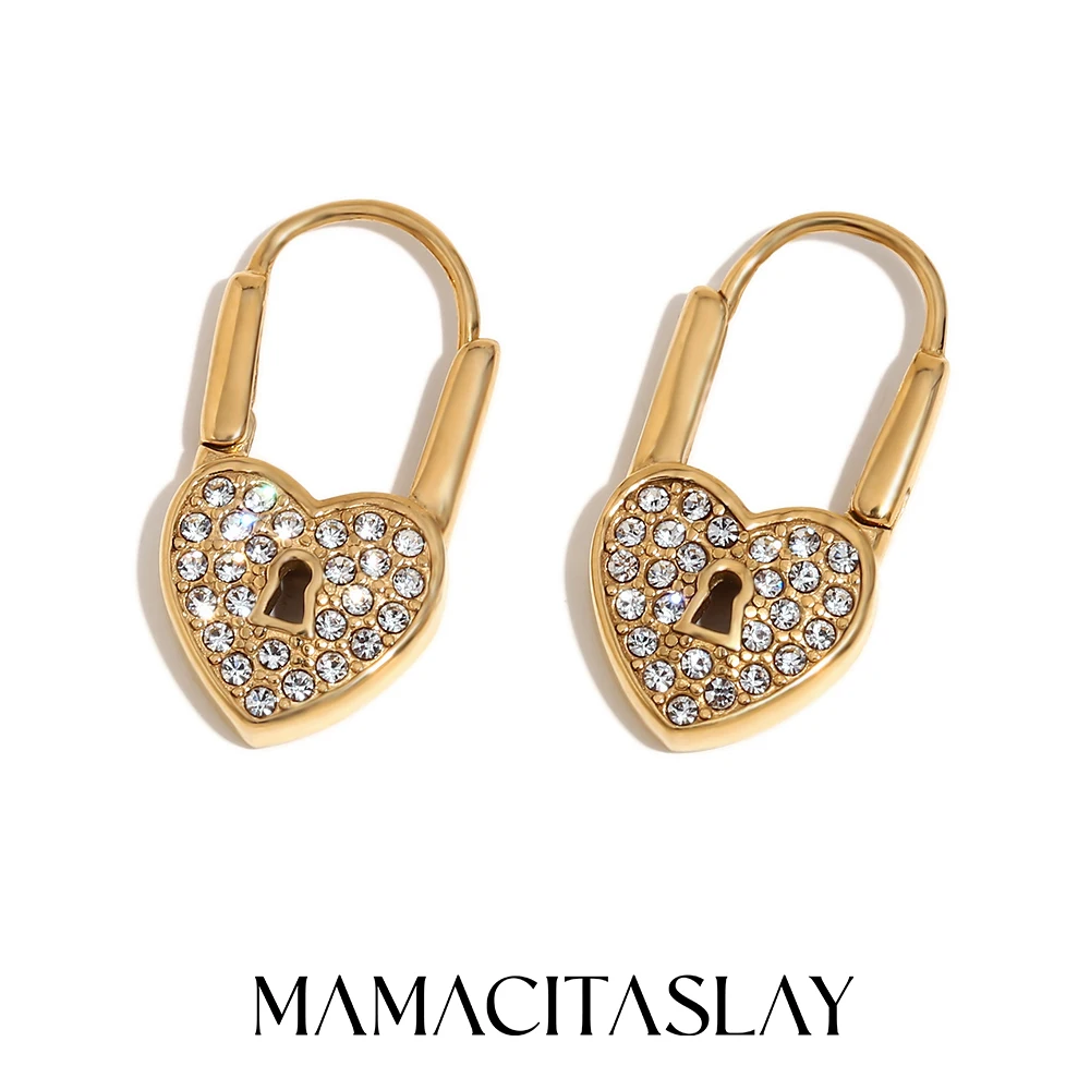 

MamacitaSlay New design Sparkling Zircon Heart Crisp Hoops luxury 316L stainless steel women's jewelry titanium earrings