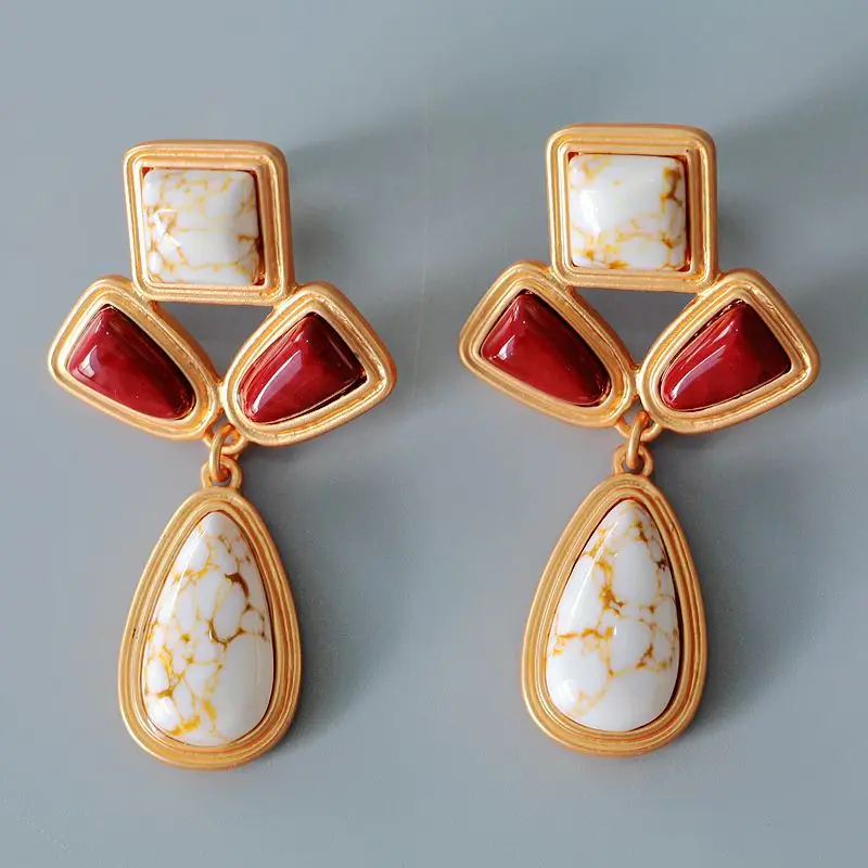 Vintage Red Stone Flower Pendant Necklace For Women Jewelry Runway Party T Show Fancy Trendy Boho INS Japan Korea