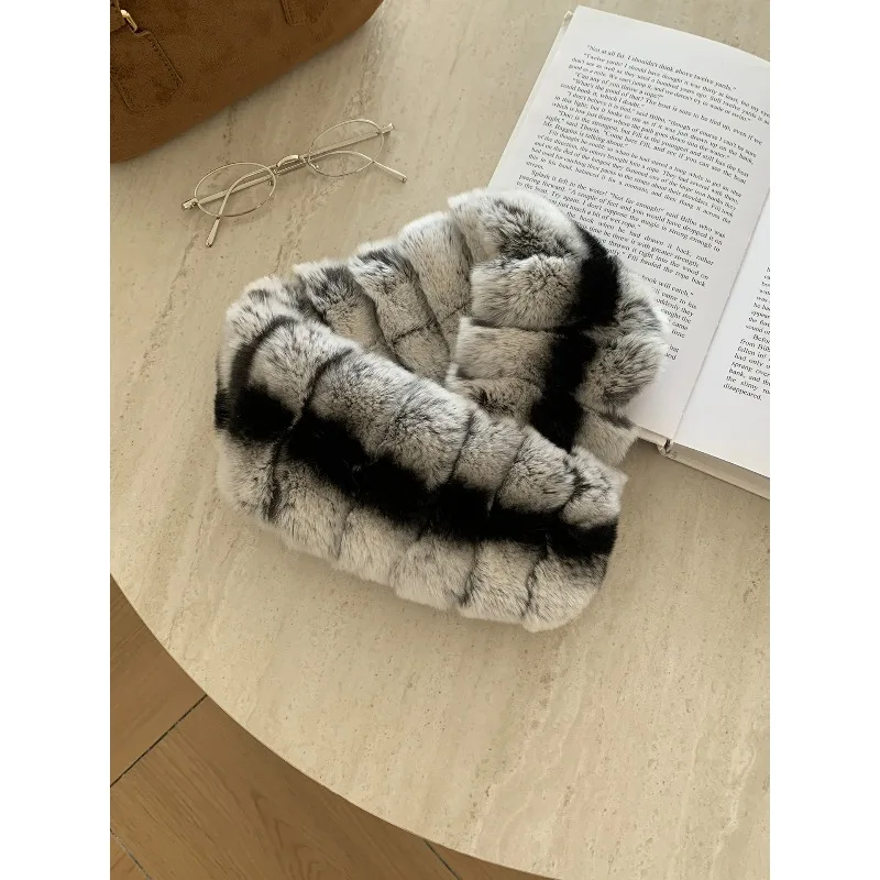 Women's elegant chinchilla pattern Rex rabbit hair scarf winter warm Korean versatile real fur